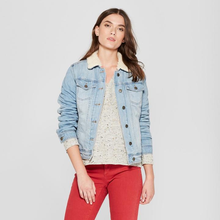 Women's Denim Sherpa Jacket - Universal Thread Light Wash