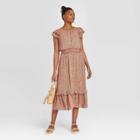 Women's Floral Print Short Sleeve Midi Ruffle Dress - Universal Thread Pink