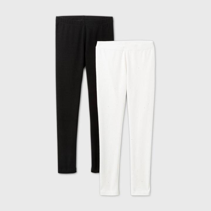 Girls' 2pk Sparkle Leggings - Cat & Jack Black/cream