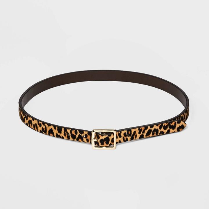 Women's Leopard Print Silver Square Buckle Belt - A New Day