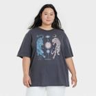 33 Revolutions Women's Plus Size Tigers And Moon Short Sleeve Oversized Graphic T-shirt - Black