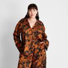 Women's Plus Size Long Sleeve Satin Blouse - Future Collective With Kahlana Barfield Brown Brown/black Palm Print