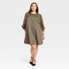 Women's Plus Size Puff 3/4 Sleeve Dress - A New Day Brown