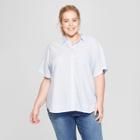 Women's Plus Size Striped Short Sleeve Tie Front Button-down - Universal Thread Blue