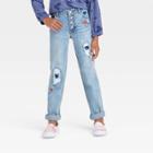 Girls' Floral Mid-rise Embroidered Button-front Girlfriend Jeans - Cat & Jack