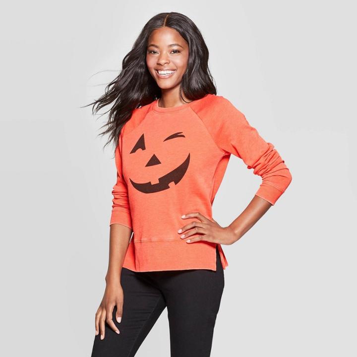 Grayson Threads Women's Jack O'lantern Long Sleeve Graphic Sweatshirt (juniors') - Orange