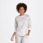 Women's Animal Print Beautifully Soft Fleece Lounge Sweatshirt - Stars Above Cream Xs, Ivory/animal Print