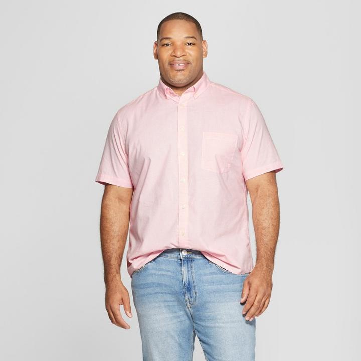 Men's Big & Tall Striped Standard Fit Short Sleeve Poplin Button-down Shirt - Goodfellow & Co Georgia Peach