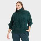 Women's Plus Size Mock Turtleneck Cable Knit Pullover Sweater - A New Day Green