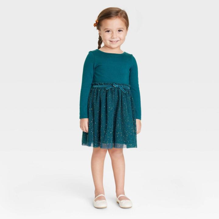 Toddler Girls' Tulle Long Sleeve Dress - Cat & Jack Green