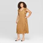 Women's Plus Size Flutter Short Sleeve V-neck Midi A Line Dress - Who What Wear Brown