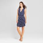 Women's Polka Dot Sleeveless Button Front Crepe Dress - A New Day Navy