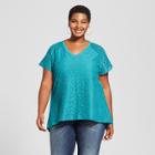Women's Plus Size Lace V-neck Short Sleeve T-shirt - Ava & Viv Teal (blue) X