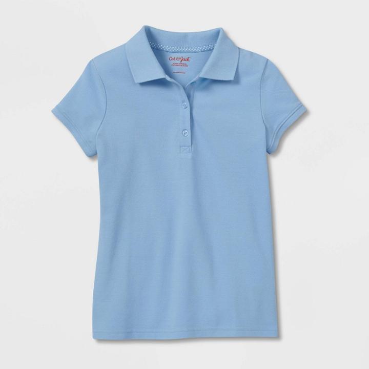 Girls' Short Sleeve Pique Uniform Polo Shirt - Cat & Jack Light Blue