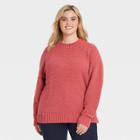 Women's Plus Size Textured Crewneck Pullover Sweater - Ava & Viv Red X