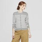 Women's Striped Long Sleeve Crew Neck Cardigan - A New Day Gray/cream (gray/ivory)