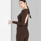 Women's Crew Neck Open Back Pullover Sweater - Wild Fable Dark Brown