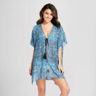 Cover 2 Cover Women's Tie Front Kimono Cover Up - Blue Paisley