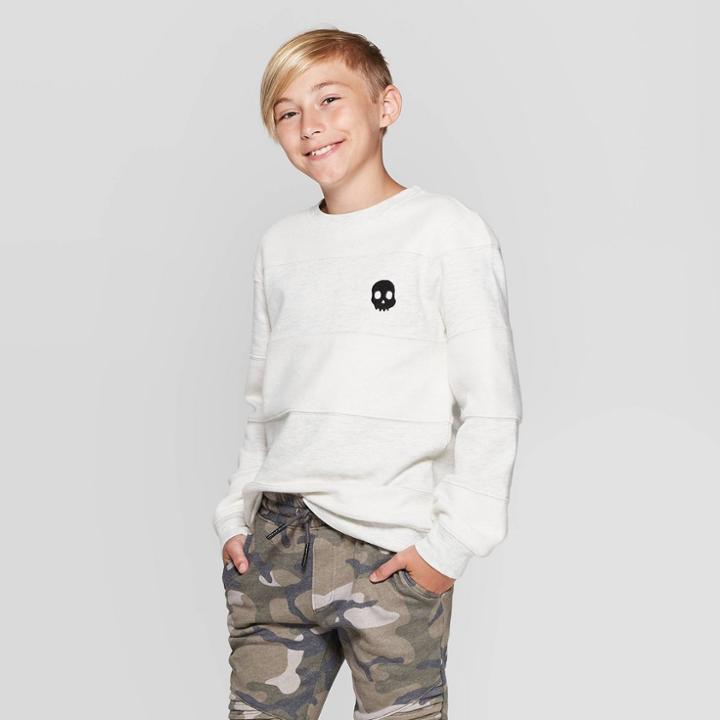 Boys' Long Sleeve Colorblock Crewneck Graphic Sweatshirt - Art Class Beige S, Boy's,