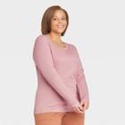 Women's Plus Size Long Sleeve Ribbed T-shirt - A New Day Pink