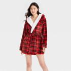 Women's Plaid Cozy Short Robe - Colsie Red
