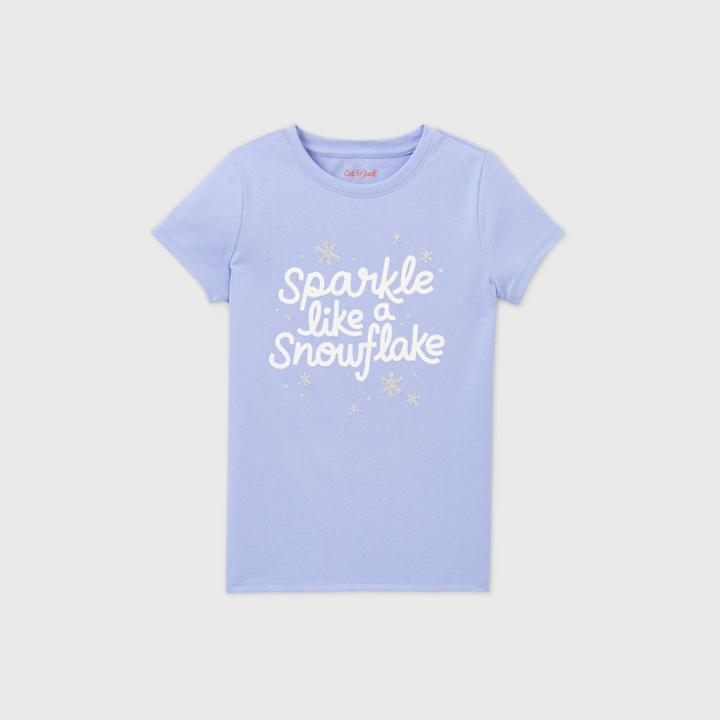 Girls' Short Sleeve 'sparkle Like A Snowflake' Graphic T-shirt - Cat & Jack Periwinkle Purple