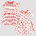Touched By Nature Toddler Girls' 2pk Striped & Tulip Floral Organic Cotton Dress - Pink