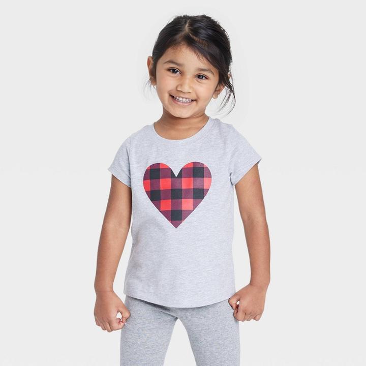 Toddler Girls' Buffalo Heart Check Short Sleeve Shirt - Cat & Jack Gray