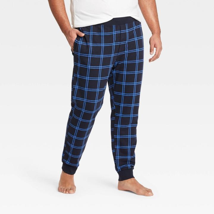Men's Tall Plaid Regular Fit Knit Jogger Pajama Pants - Goodfellow & Co Blue
