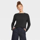 Women's Long Sleeve Linen T-shirt - A New Day Black
