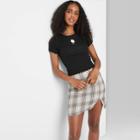 Women's Floral Print Short Sleeve T-shirt With Embroidered Flower - Wild Fable Black