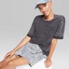 Women's Basic Sleeve Washed Crew Neck Oversized T-shirt - Wild Fable Black
