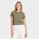 Women's Short Sleeve Shrunken T-shirt - Universal Thread Olive Green
