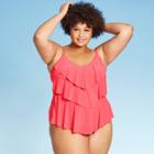 Women's Plus Size Tiered Tankini Top - Aqua Green Red