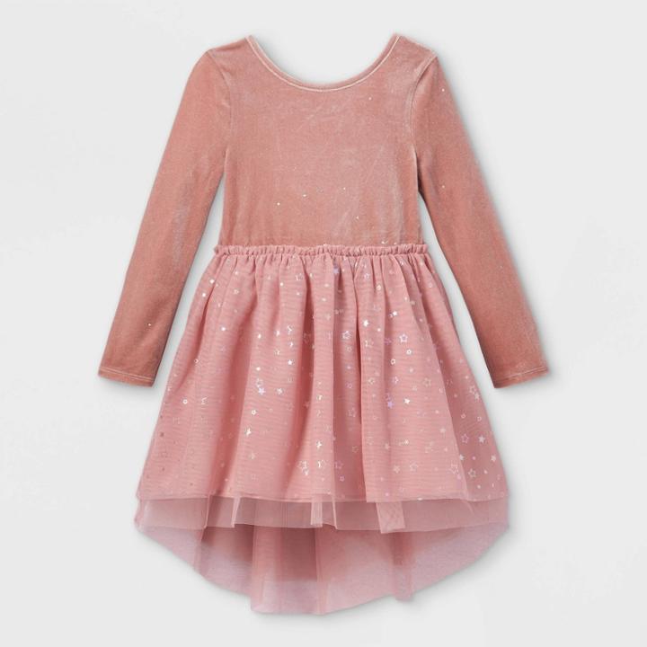 Toddler Girls' Glitter Velour Long Sleeve Tutu Dress - Cat & Jack Blush Pink