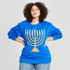 Mighty Fine Women's Plus Size Menorah Holiday Sweatshirt - Royal Blue