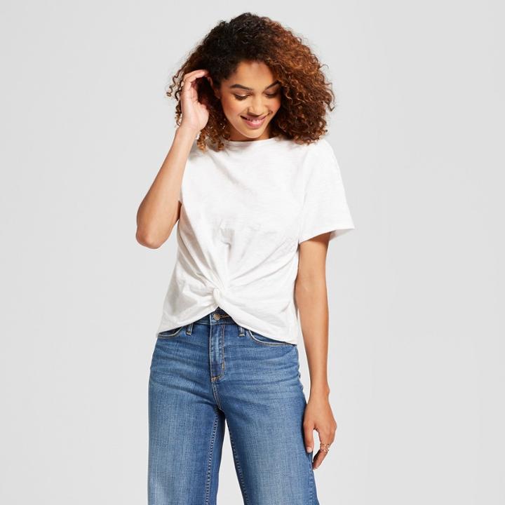 Women's Short Sleeve Twist Front With Ruched Back T-shirt - A New Day White