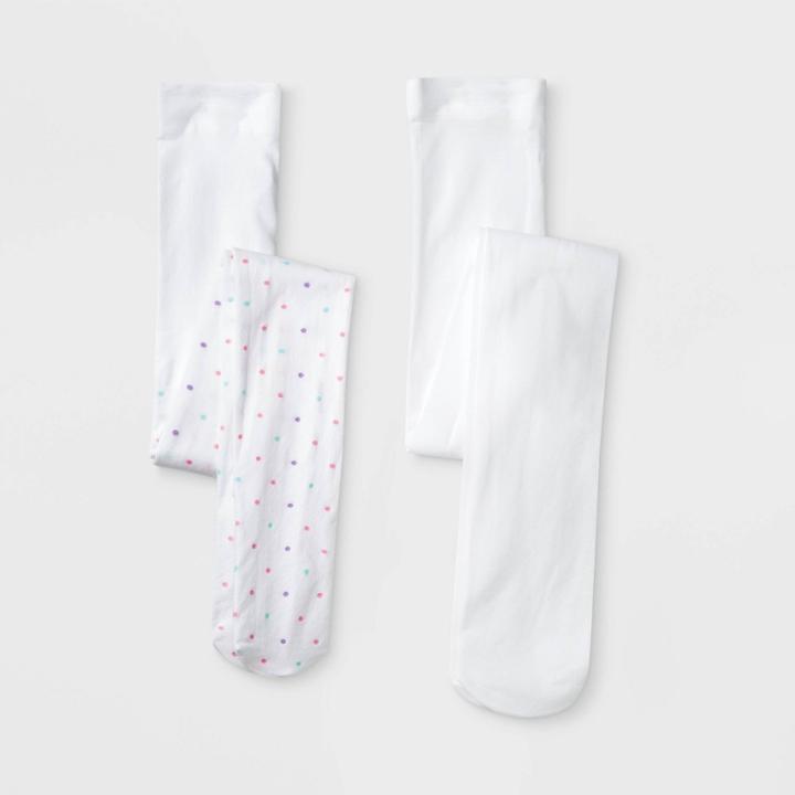 Girls' 2pk Polka Dot Tights - Cat & Jack White S, Girl's, Size: Small,