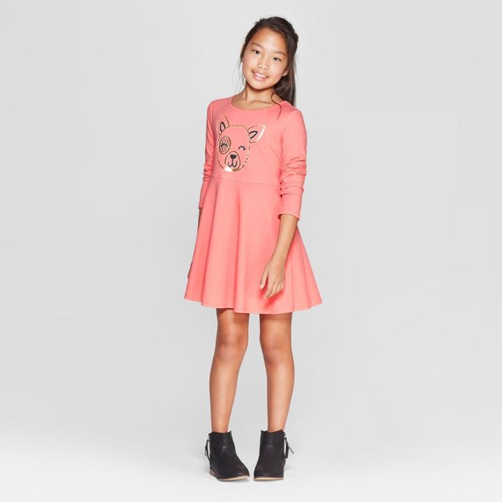 Girls' Long Sleeve Knit A Line Dress - Cat & Jack Peach