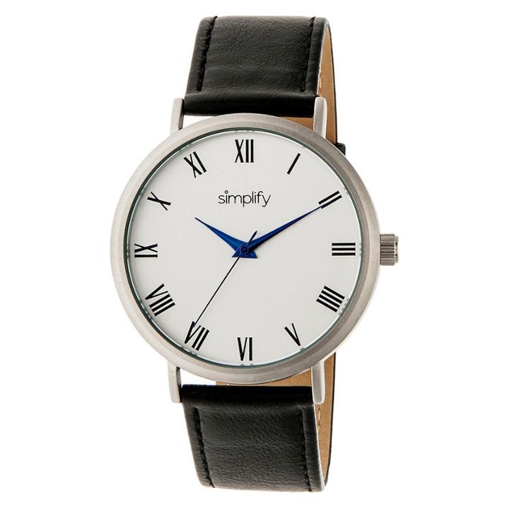 Target Simplify The 2900 Men's Leather Strap Watch - Silver/black, Black/silver