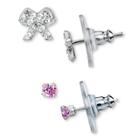 Target Sterling Silver Cubic Zirconia And White Crystal Bow And Round Stud Earrings Set - Silver