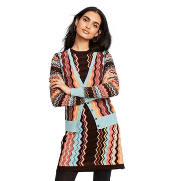 Women's Colore Zig Zag Long Sleeve V-neck Button-front Cardigan - Missoni For Target Xl, Women's, Blue Brown