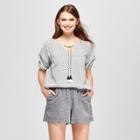 Women's Printed Short Bubble Sleeve Tassel Blouse - A New Day White