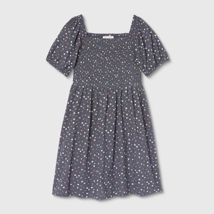 Girls' Smocked Woven Puff Sleeve Dress - Cat & Jack Navy