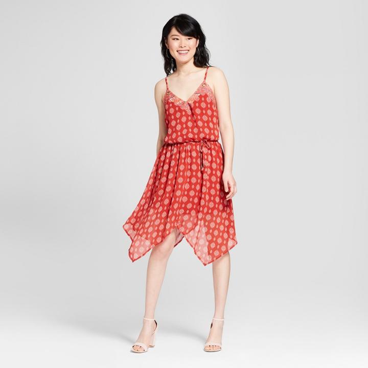 Women's Strappy Hankerchief Hem Belted Dress - Xhilaration Valiant Poppy/white