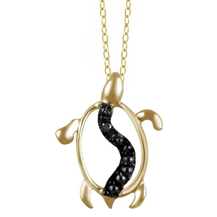 Target Women's Sterling Silver Accent Round-cut Black Diamond Prong Set Turtle Pendant - Yellow