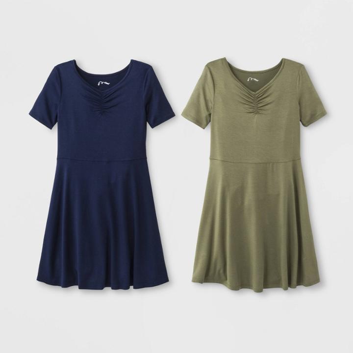 Girls' Cinched Front 2pk Dress - Art Class Blue/olive
