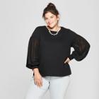 Women's Plus Size Chiffon Long Sleeve Sweatshirt - Ava & Viv Black X