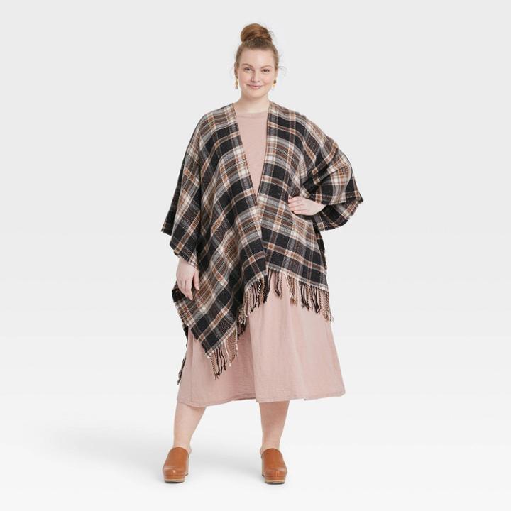 Women's Plus Size Plaid Wrap Jacket - Universal Thread Gray