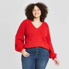 Women's Plus Size V-neck Pullover Sweater - Ava & Viv Red